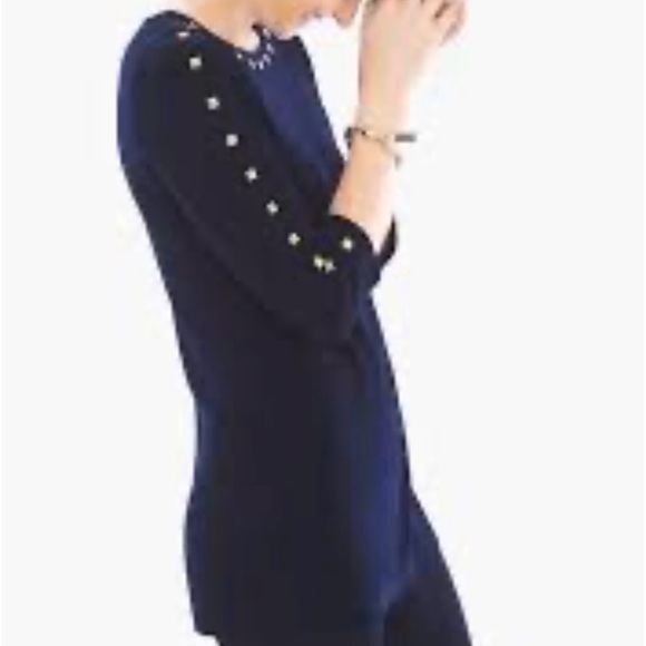 Chico's Tops - Chico’s Travelers Midnight Blue Top Studs Slinky Scoop Neck Size 2 Medium 12